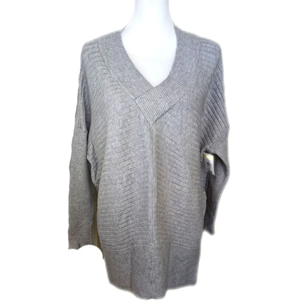 Stitchdrop NWT gray ribbed v-neck sweater, dolman sleeve, viscose blend S